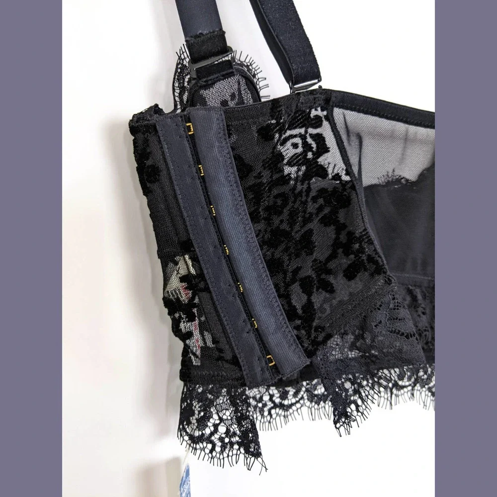 Free People Size S So Long Floral Velvet Sheer Mesh Lace Underwire Bra In Black - Picture 10 of 12